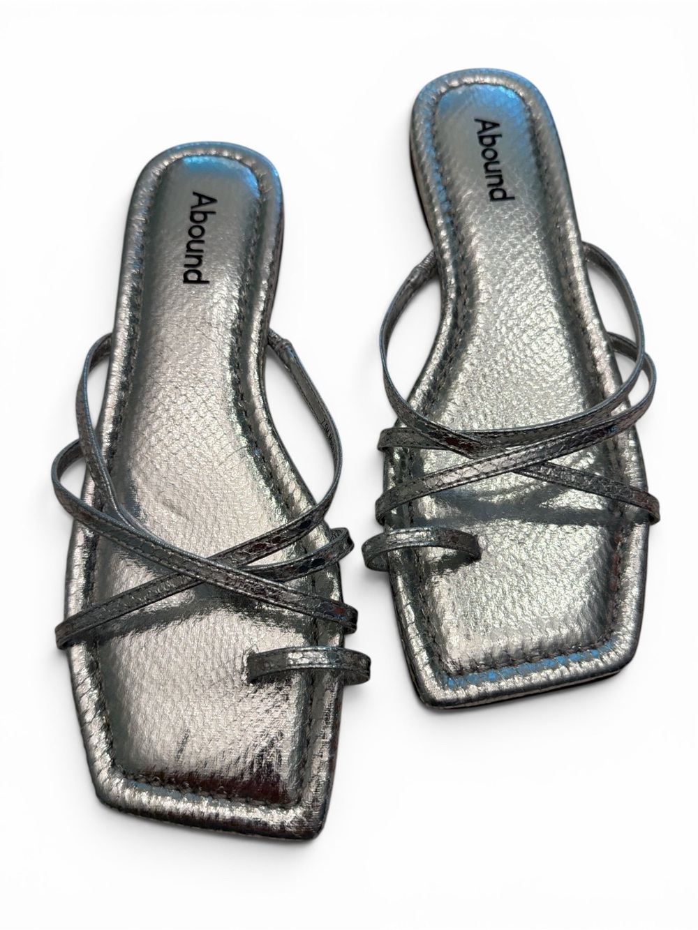 Abound Metallic Gunmetal Square-Toe Strappy Slide Sandals